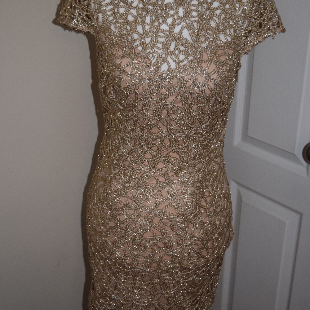 Gold lace cocktail dress